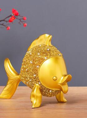 创意中式招财金鱼摆件办公家居客厅玄关电视柜锦鲤树脂装饰工艺品