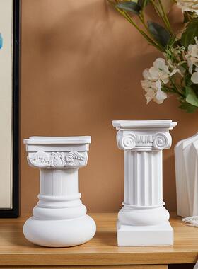 罗马柱摆件花架婚庆树脂展示台摆台欧式边几复古装饰石膏罗马柱