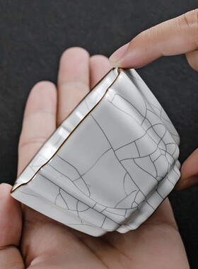 李斌新品汝窑复古风茶具单杯个人杯铁线金丝开片可养中式主人杯