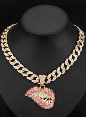 Sexy Lips Hip Hop Cuban Chain Necklace 嘴唇嘻哈古巴链项链