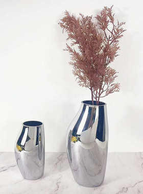 北欧玻璃电镀银色花瓶家居插花客厅装饰品摆件艺术售楼处饰品