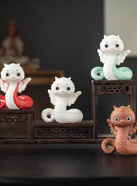 国潮风陶瓷蛇摆件红色可爱生肖吉祥物招财新年送礼好物治愈系模型