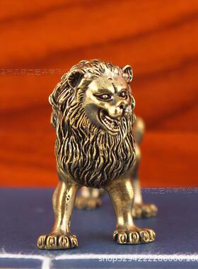 黄铜霸气狮子摆件黄铜雄狮镇宅风水摆饰桌面茶宠茶几镇纸手把件
