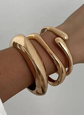 3 Styles Vintage Hip Hop Metal Cuff Bangles Punk Gold Silver