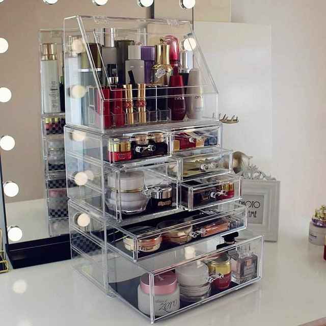 Extra large cosmetic storage m box desktop dressing table dormitory transparent acrylic skin care rack dustproof cover