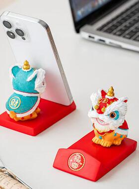 新款中式醒狮懒人手机支架家居办公室桌面摆件树脂工艺品新年礼物