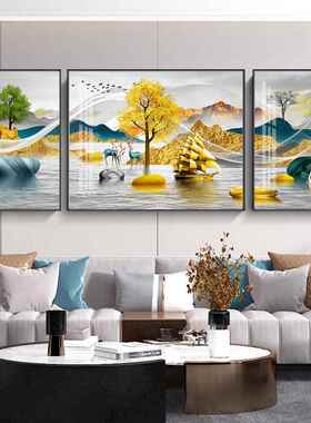 新中式山水画流水生财客厅沙发背景墙挂画大气办公室风水国画壁画