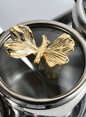 轻锈可视调料罐味厨房家用304不钢带勺子调味瓶奢佐料盒精RD9104