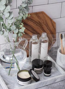 卫生间样板间摆设木盘花器香软装饰品石材JJ托蜡烛薰实托盘卫浴摆