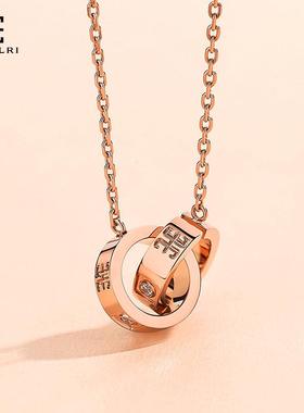 高级感双环项链女玫瑰金彩金男女环环相扣锁骨链轻奢小众百搭