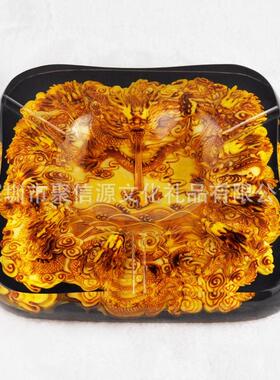 水晶九龙戏珠黑色定制烟灰缸家居装饰创意个性烟缸龙摆件送领导