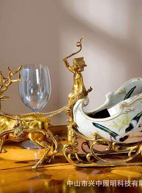 欧式桌雪RA375N橇车酒架鹿果盘餐厅餐摆件手工艺陶瓷饰装品