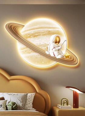 月球走廊玄关装饰画太空背景墙挂画行星球月亮卧室led灯发光壁画