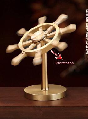 纯黄铜舵饰品平稳航行舵手旋转方向盘减压创意舵手领开启礼物