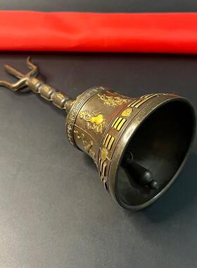 鎏金纯铜三清摇铃八宝八卦铜三叉铃手摇铃道家法器铜摇铃摆件包邮