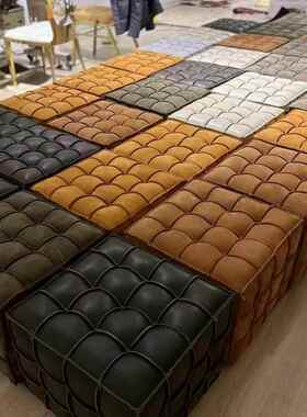 魔方凳真皮搁脚凳客厅沙发脚踏意式极简高级感四方形创意皮墩子凳