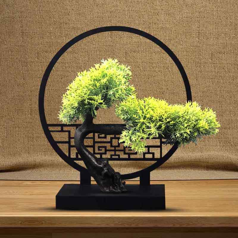 屏风小摆件新中式彷真绿色植物迎客松中国风玄关客厅桌面拍摄婚庆,淘宝优惠券,粉丝福利购,淘宝优惠卷