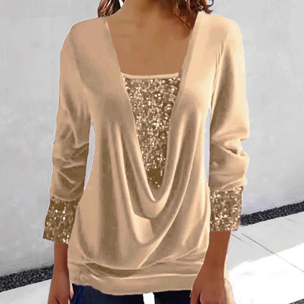 Sequined two-piece contrast top large solid collar - 图3