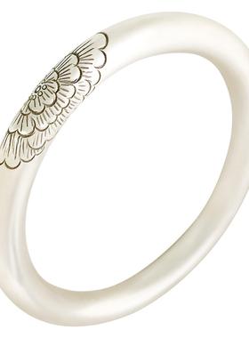 高档999银手镯足银实心原创计牡丹 手工私人定礼制纯银手镯女设生