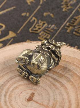 仿古玩铜器古铜小摆件古代瑞兽独角兽獬豸光明铜麒麟狮子摆件