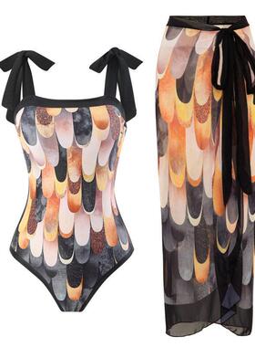 Women ' s Ethnic Pattern Knot Swimsuit Set , Boho Sleeveless
