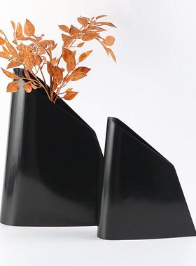 现代简约斜边梯形金属花瓶插花花器仿真花材客厅玄关餐桌装饰摆件