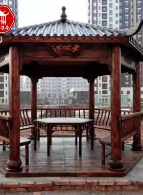 四角六角凉亭防腐木别墅亭子园林景观长廊碳化木实木户外凉亭