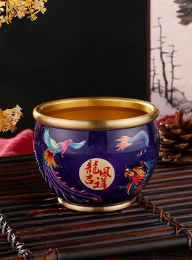 纯黄铜大号9cm彩绘碗创意招米聚宝盆家居装饰摆件米缸龙凤呈祥缸