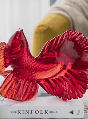 柏梵轻奢创意琉璃红锦鲤摆件客厅酒柜玄关年年有鱼喜庆装饰品摆设