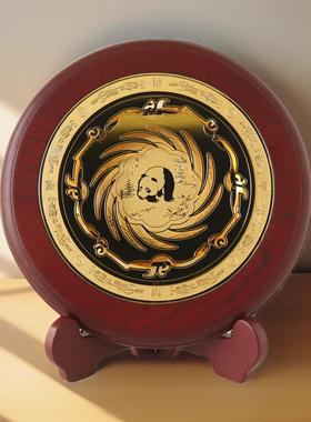 太阳神鸟金箔盘金沙遗址博物馆文创礼品大熊猫摆件成都商务纪念品