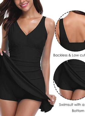 Women modest Swim Dresses Flower Printing Plus-Size Swimsui