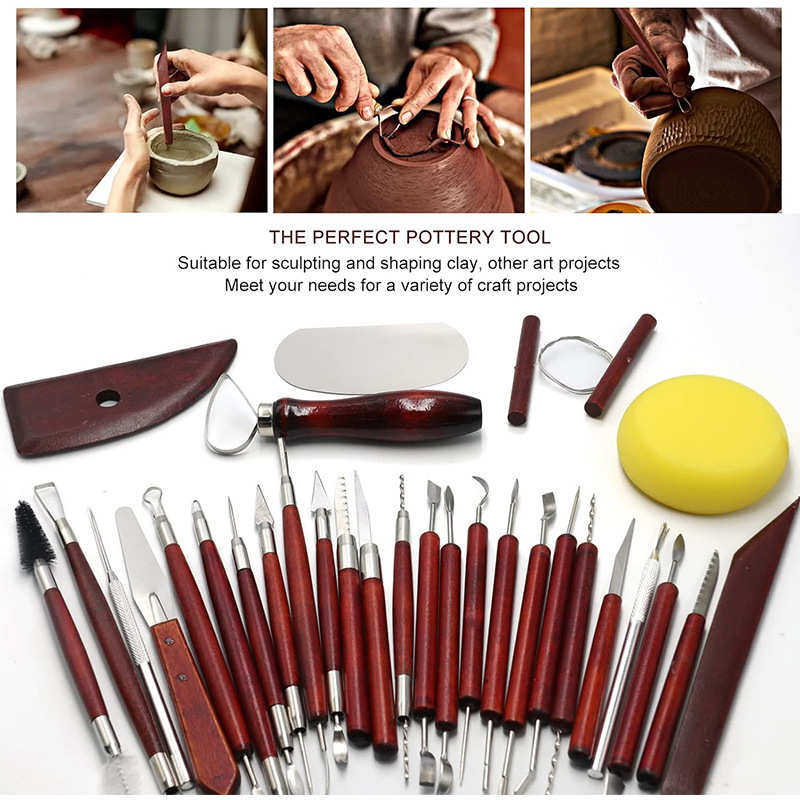 陶艺工具30件套装 软陶泥塑红色木杆雕刻刀细节针刮片割泥线,淘宝优惠券,粉丝福利购,淘宝优惠卷
