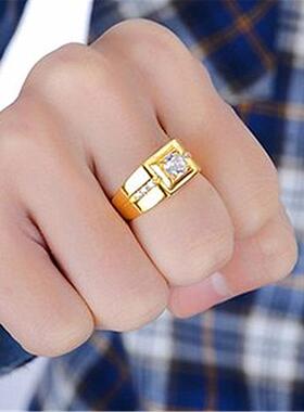wish经典镀金戒指潮人男士霸气指环时尚三连锆石首饰钻戒