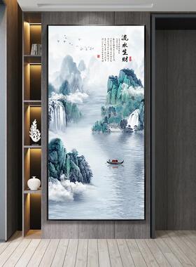 玄关富川山居山水画新中式竖版挂画走廊过道装饰画晶瓷办公室壁画