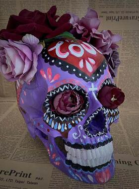 万圣节紫色款摆件骷髅覆古纹身店酒吧家居桌面个性生日摆拍道具