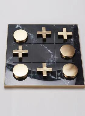 现代轻奢创意金属亚克力棋盘摆件软装北欧客厅茶几桌面家居装饰品
