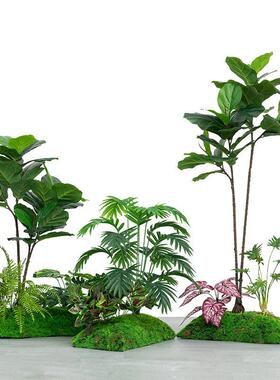 仿真树绿植造景室内景观橱窗场景布置苔藓假植物装饰楼梯下假树