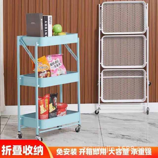 Small apartment multi-layer mobile snack storage cart folding storage rack small cart no installation kitchen storage rack