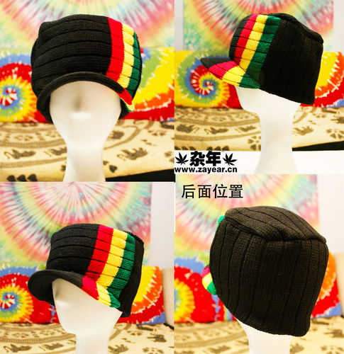 【杂年文化】牙买加雷鬼红黄绿reggae嘻哈街舞rasta针织帽毛线帽 - 图2
