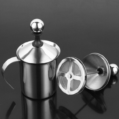 不鏽鋼雙層手動打奶器/打奶泡杯/花式咖啡奶泡器 冰奶泡鋼杯400cc