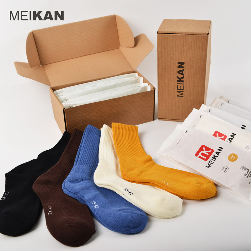 meikan美看 袜子男女士潮纯棉精梳棉盒装毛圈袜 加厚保暖袜 5双装