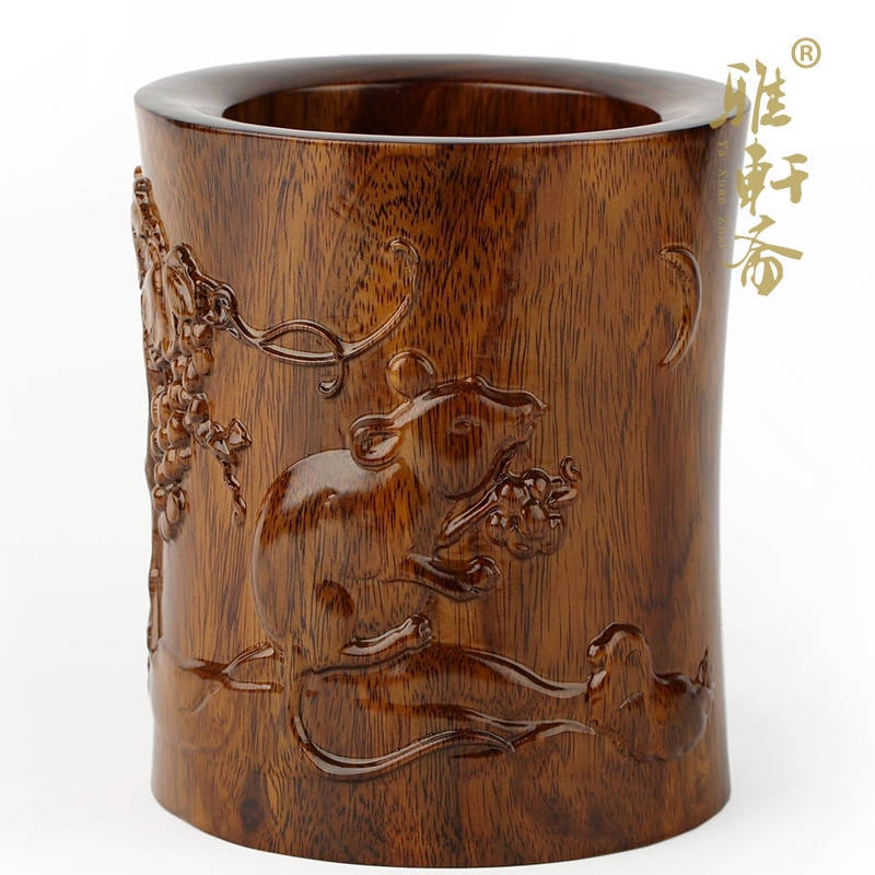 红木质工艺品实木雕刻十二生肖笔筒木龙年兔马羊牛老虎木头大摆件 - 图0