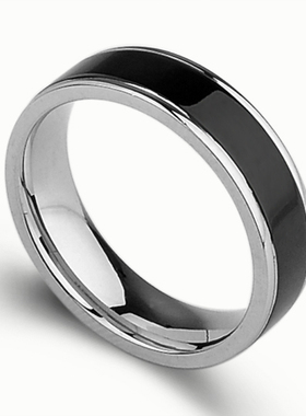 钛钢黑色韩版单身风男士戒指