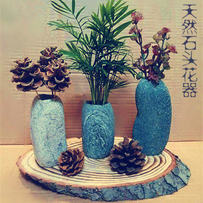 创意石头花盆禅意小花器摆件水培植物茶道迷你石器个性花插瓶包邮 - 图1
