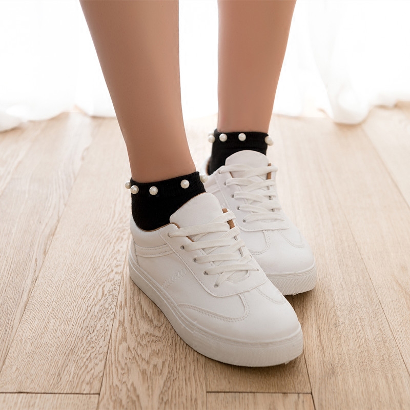 珍珠袜子女日系纯棉短袜铆钉亮珠浅口袜韩国可爱运动袜夏春季棉袜