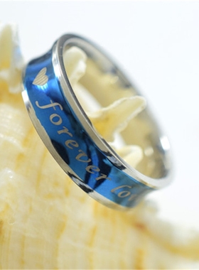 情侣蓝色日韩风钛钢戒指