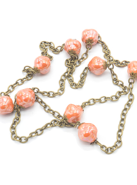 女士长款手工橘色毛衣项链