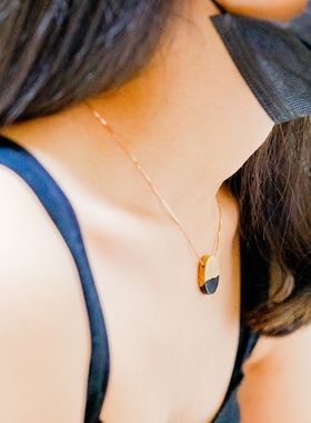 手工圆形森系镀金时尚风项链吊坠