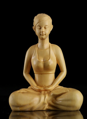 汽车禅意人物把玩美女黄杨木雕刻
