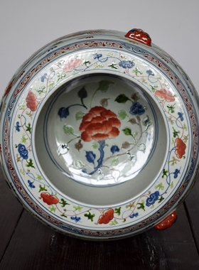 青花斗彩桌面聚宝盆景德镇陶瓷